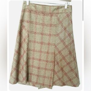 Camel Wool Skirt red window pane check lined Banana Republic made in Italy.
